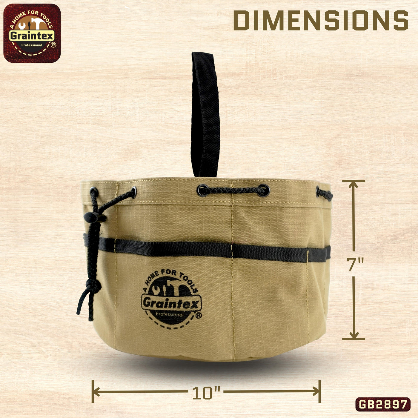 GB2897 :: Grab Bag Khaki Color Rip-stop Canvas 18 Pockets Drawstring Closure