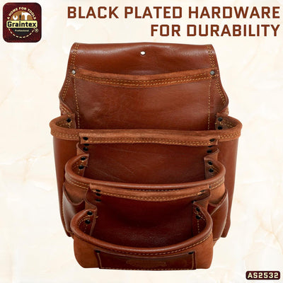 AS2532 :: 7 Pocket Framer's Tool Pouch Ambassador Series Chestnut Brown Color Top Grain Leather