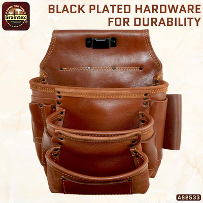 AS2533 :: 10 Pocket Framer’s Tool Pouch Ambassador Series Chestnut Brown Color Top Grain Leather