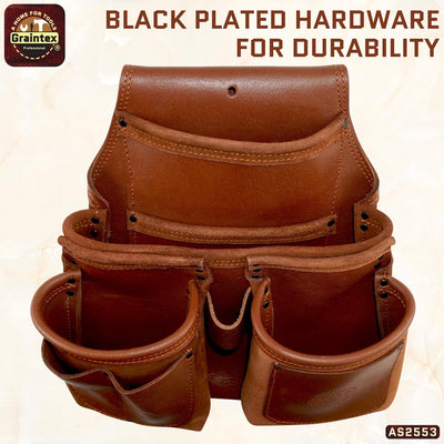 AS2553 :: 8 Pocket Framer's Tool Pouch Ambassador Series Chestnut Brown Color Top Grain Leather