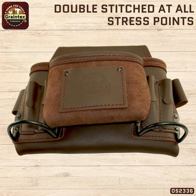 OS2336 :: 8 Pocket Nail & Tool Pouch Brown Color Top Grain Oil Tanned Leather