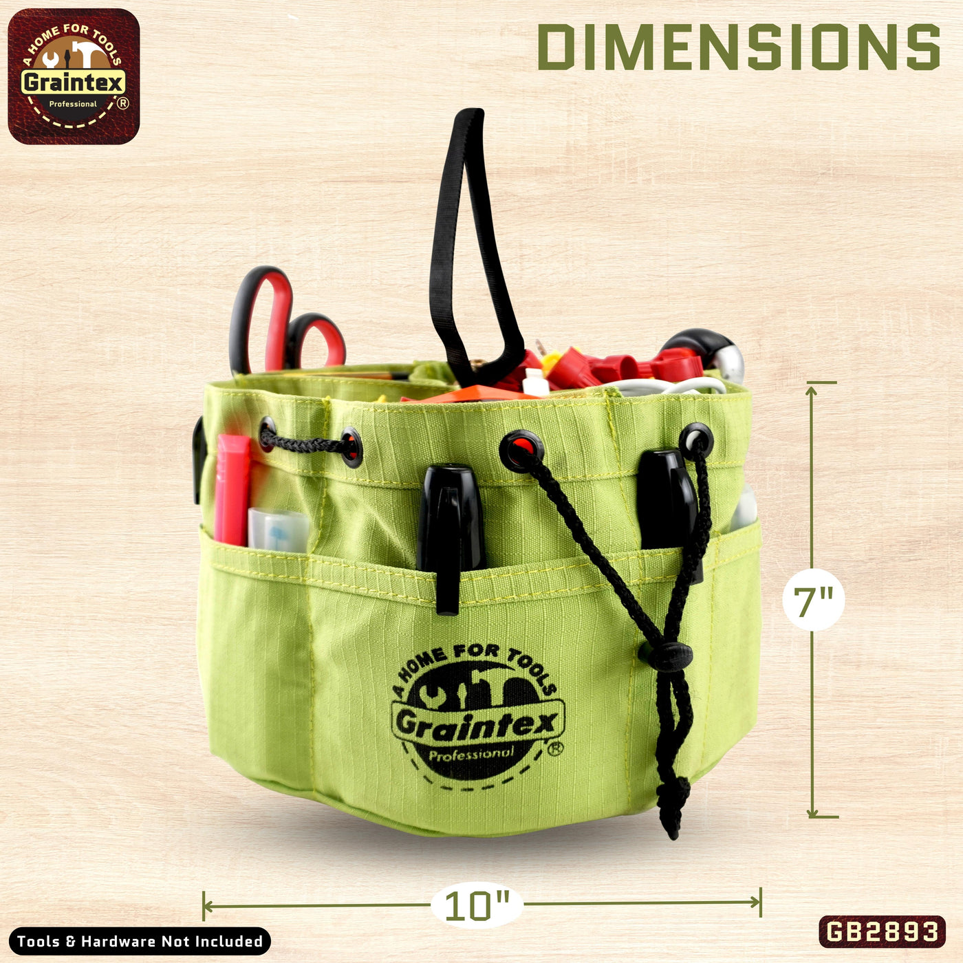 GB2893 :: Grab Bag Lime Green Color Rip-stop Canvas 18 Pockets Drawstring Closure
