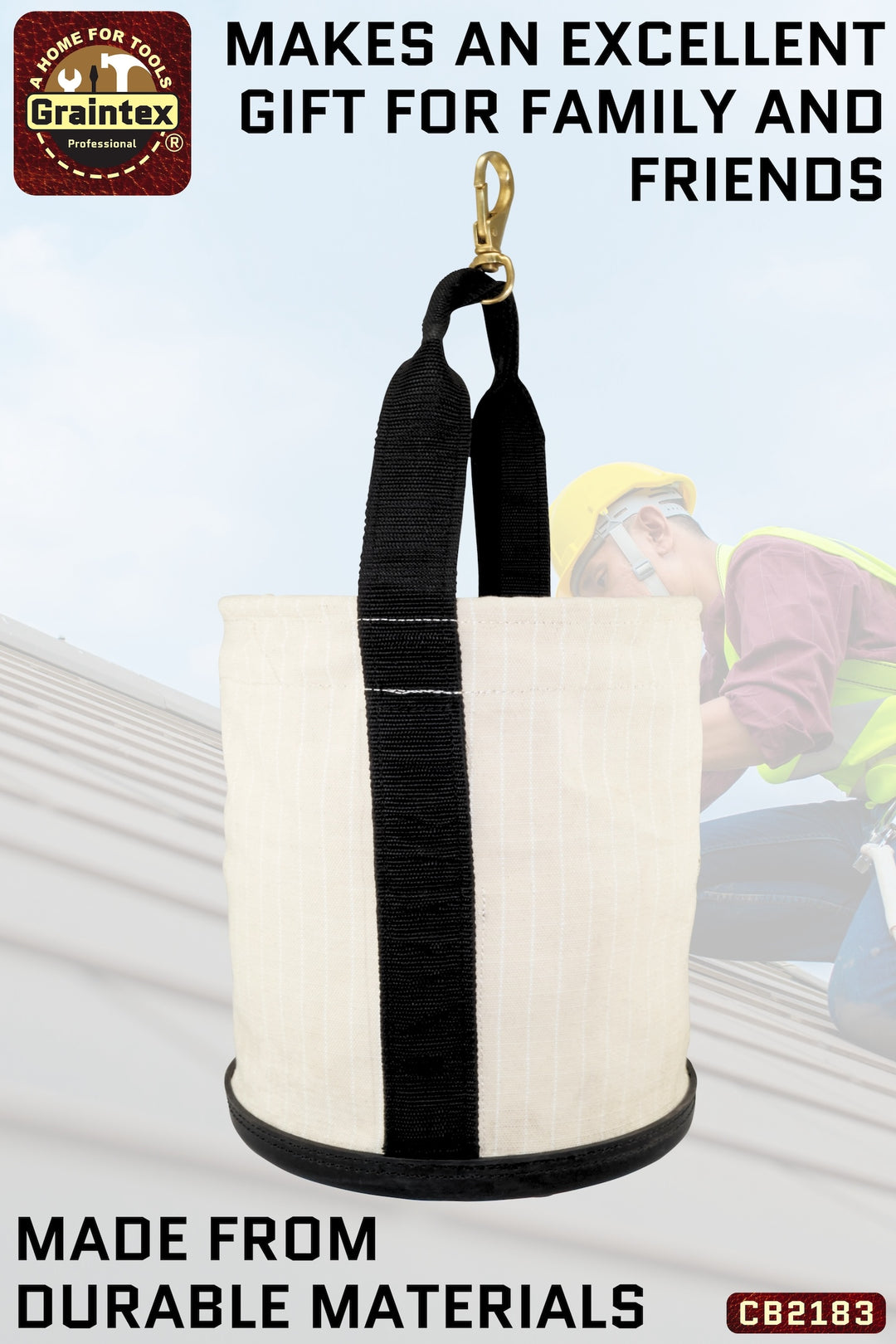 CB2183 :: UTILITY CANVAS BUCKET PLASTIC BOTTOM 12”X16” WEBBING