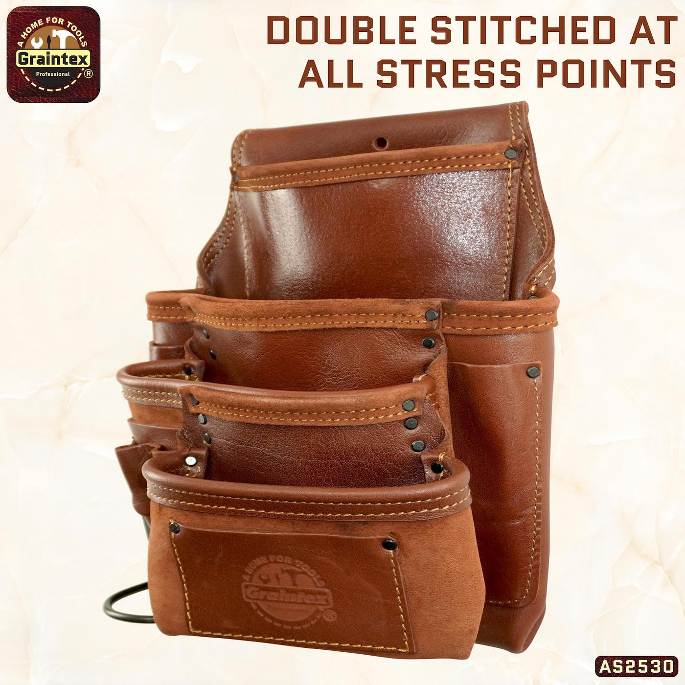 AS2530 :: 10 Pocket Right Handed Framer’s Tool Pouch Ambassador Series Chestnut Brown Color Top Grain Leather