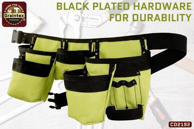 CD2192 :: 11 POCKET FINISHER CANVAS TOOL BELT LIME GREEN COLOR RIP-STOP CANVAS