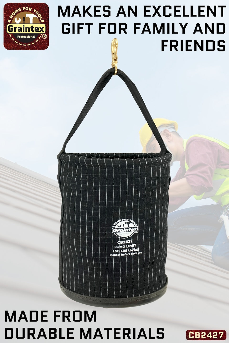 CB2427 :: UTILITY CANVAS BUCKET PLASTIC BOTTOM 12”X16” WEBBING