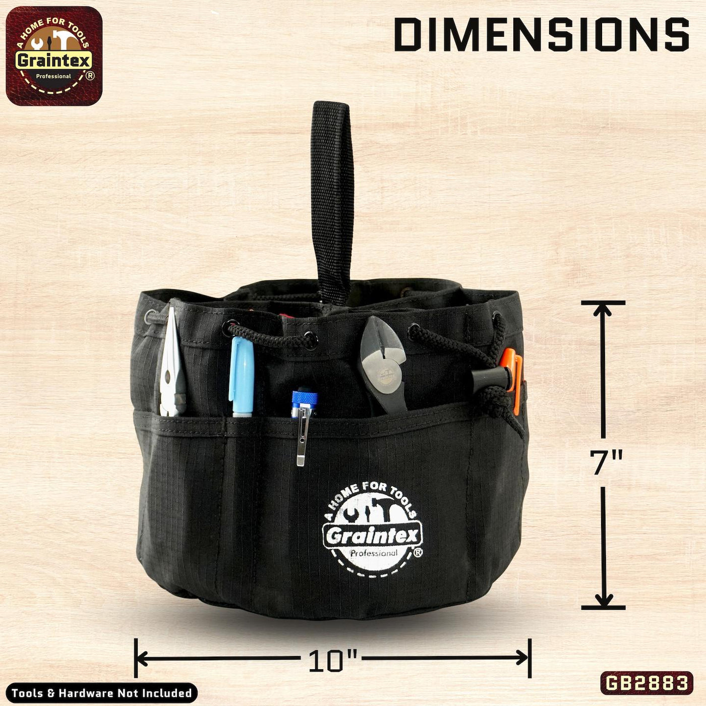 GB2883 :: Grab Bag Black Color Rip-stop Canvas 18 Pockets Drawstring Closure