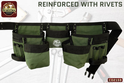 CD2159 :: 11 POCKET FINISHER CANVAS TOOL BELT HUNTER GREEN COLOR RIP-STOP CANVAS