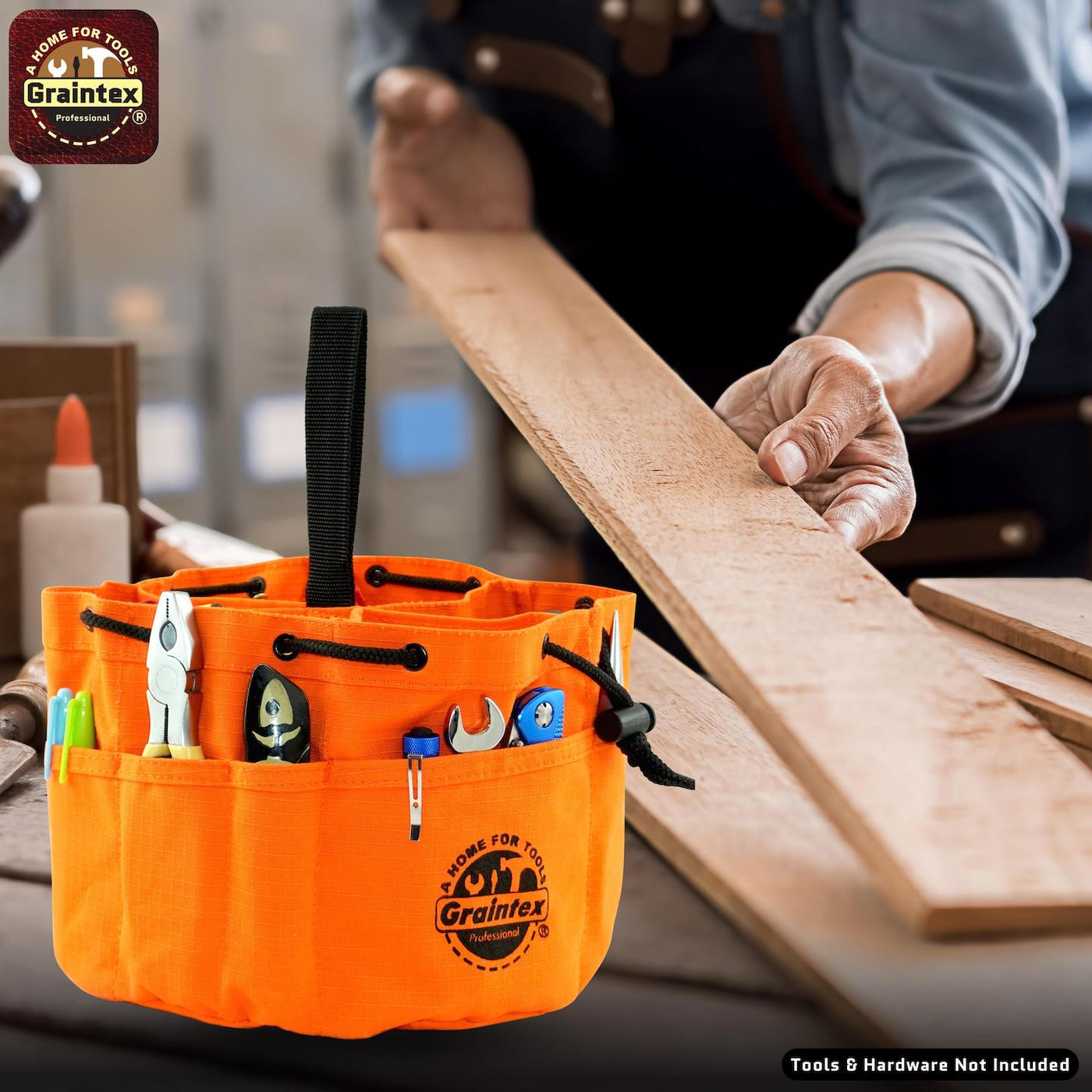 GB2890 :: Grab Bag Orange Color Rip-stop Canvas 18 Pockets Drawstring Closure