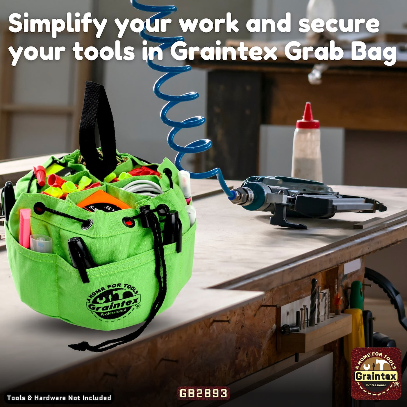 GB2893 :: Grab Bag Lime Green Color Rip-stop Canvas 18 Pockets Drawstring Closure