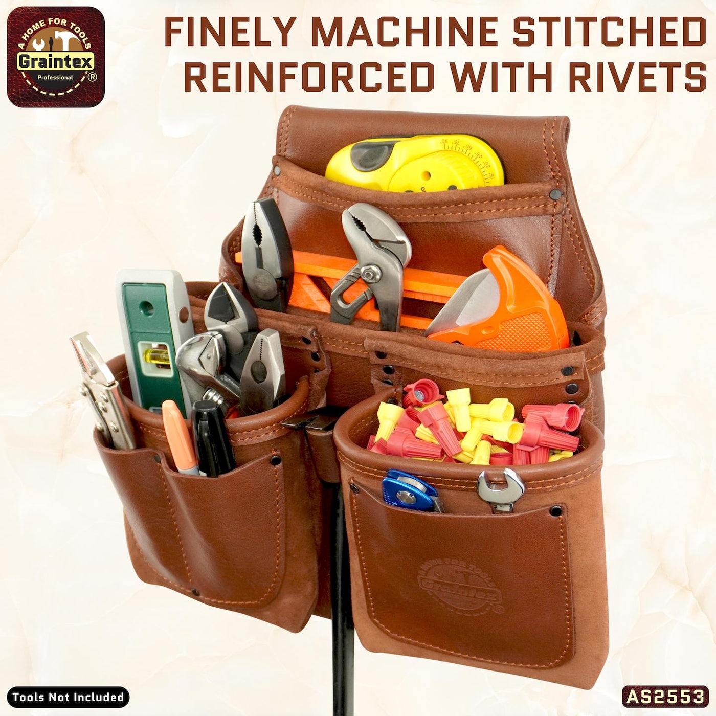 AS2553 :: 8 Pocket Framer's Tool Pouch Ambassador Series Chestnut Brown Color Top Grain Leather