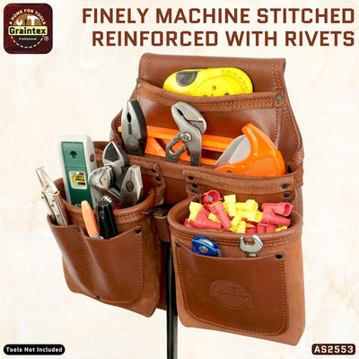 AS2553 :: 8 Pocket Framer's Tool Pouch Ambassador Series Chestnut Brown Color Top Grain Leather