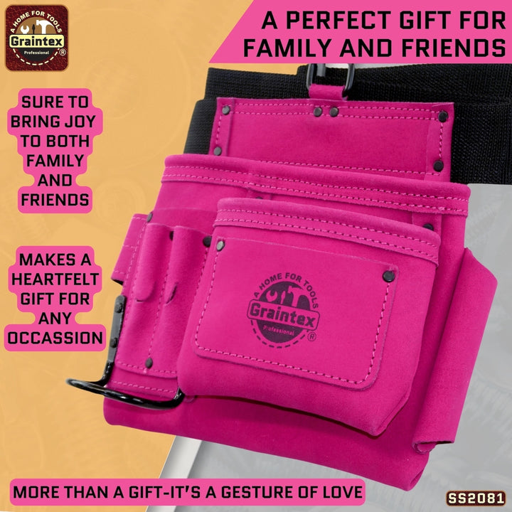 SS2081 :: 5 Pocket Nail & Tool Pouch Pink Color Suede Leather with