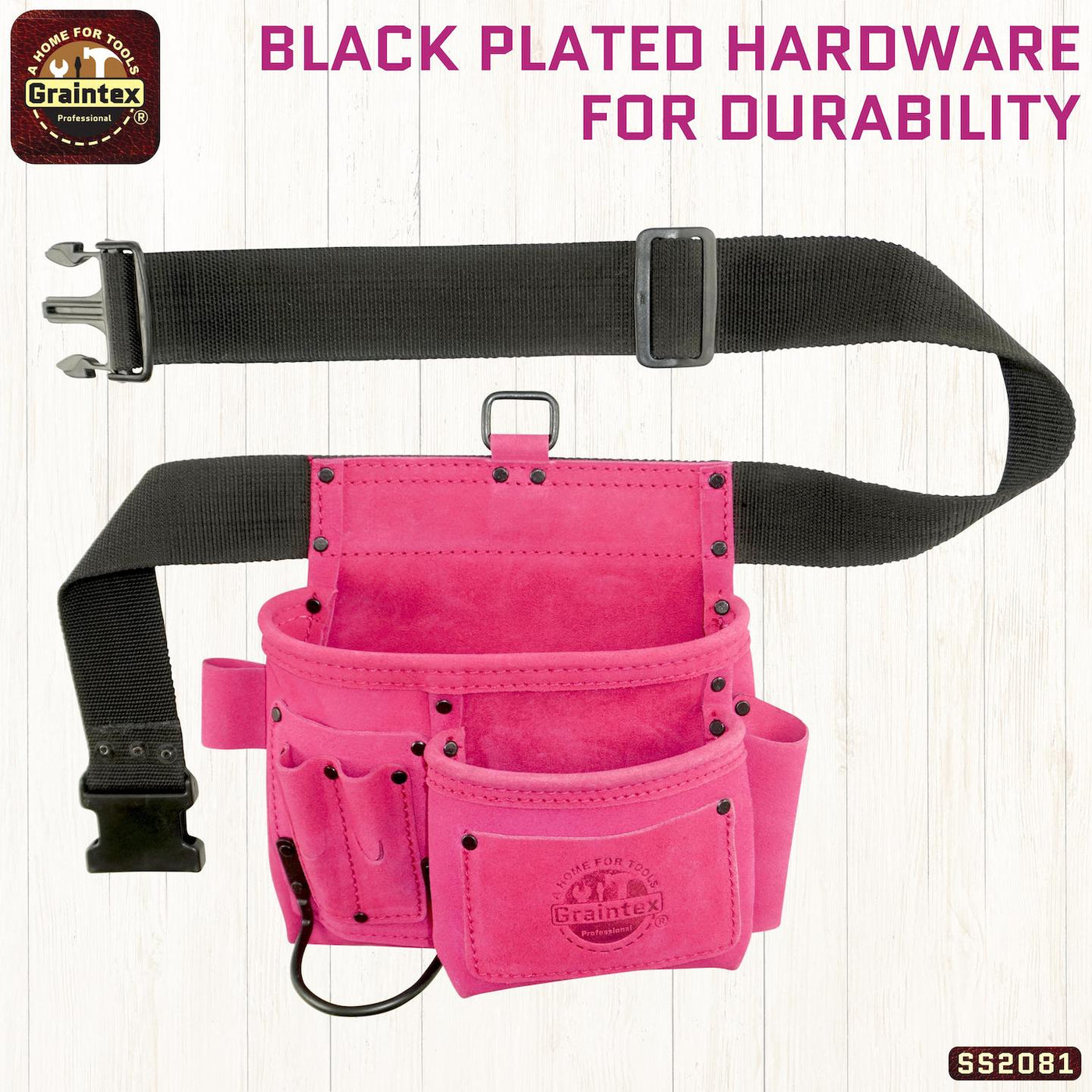SS2081 :: 5 Pocket Nail & Tool Pouch Pink Color Suede Leather with Belt