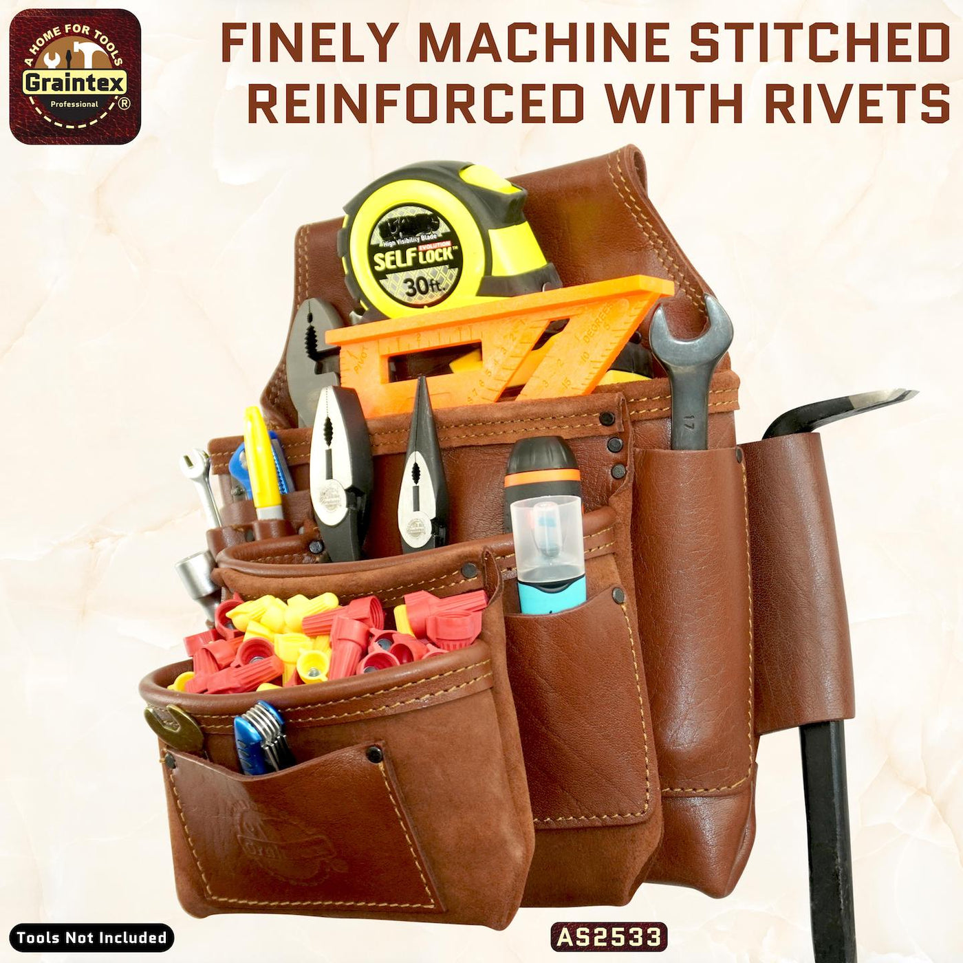 AS2533 :: 10 Pocket Framer’s Tool Pouch Ambassador Series Chestnut Brown Color Top Grain Leather