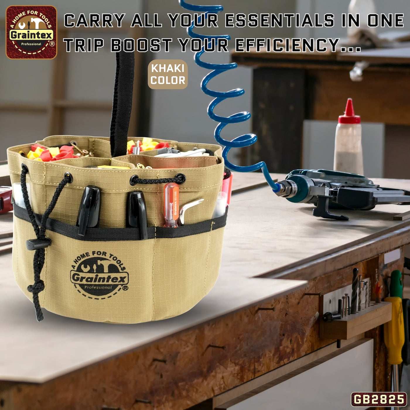 GB2825 :: 3 Pcs Grab Bags Set Rust, Black and Khaki Color Rip-stop Canvas 18 Pockets