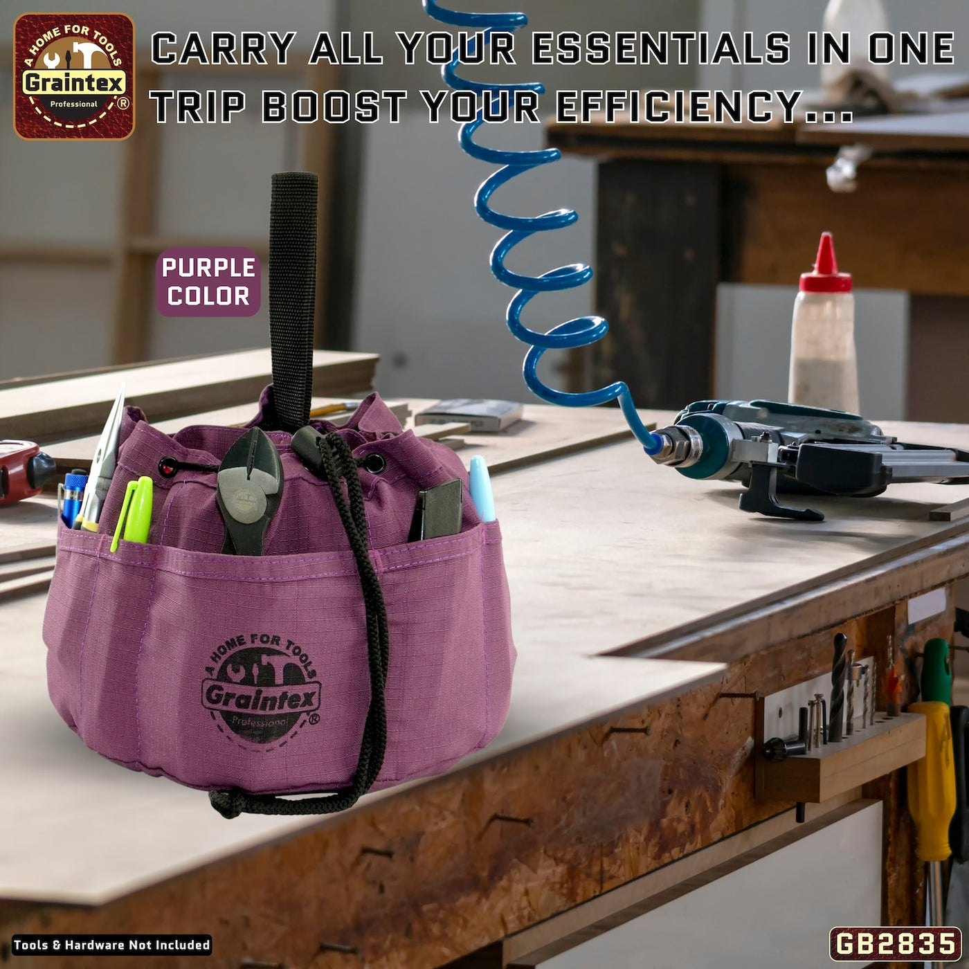 GB2835 :: 3 Pcs Grab Bags Set Purple, Pink and Lime Green Color Rip-stop Canvas 18 Pockets