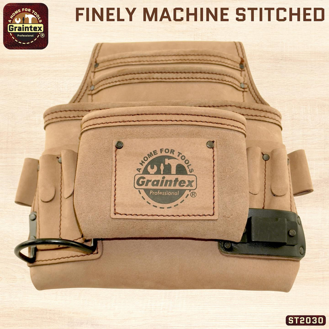 ST2030 :: 10 Pocket Nail & Tool Pouch Beige Color Top Grain Leather