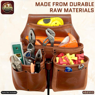 AS2553 :: 8 Pocket Framer's Tool Pouch Ambassador Series Chestnut Brown Color Top Grain Leather