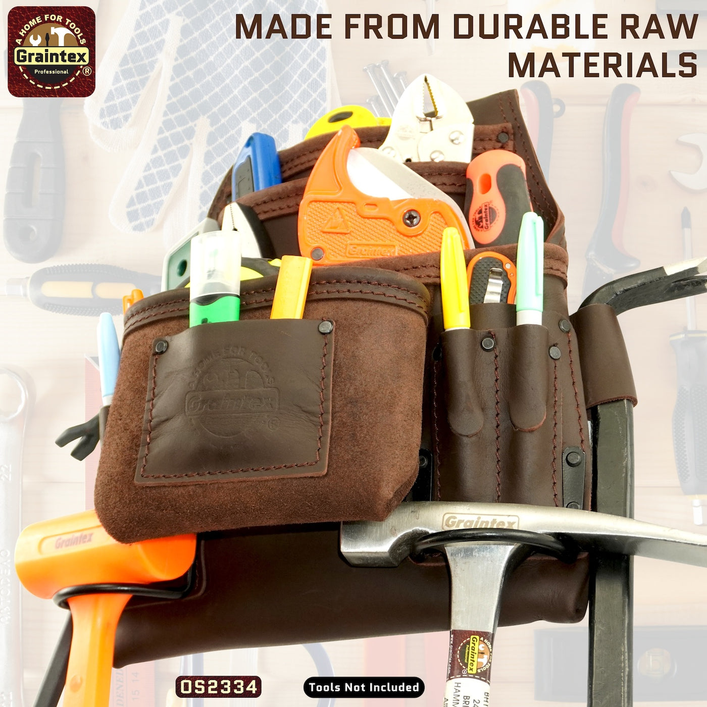 OS2334 :: 10 Pocket Nail & Tool Pouch Brown Color Top Grain Oil Tanned Leather