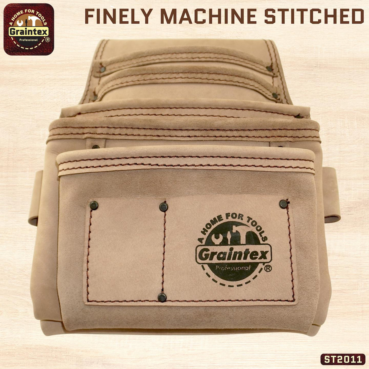 ST2011 :: 7 Pocket Nail & Tool Pouch Beige Color Top Grain Leather