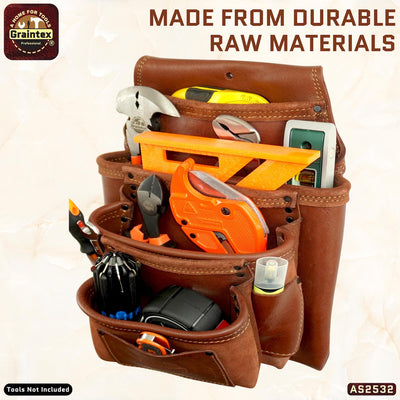 AS2532 :: 7 Pocket Framer's Tool Pouch Ambassador Series Chestnut Brown Color Top Grain Leather