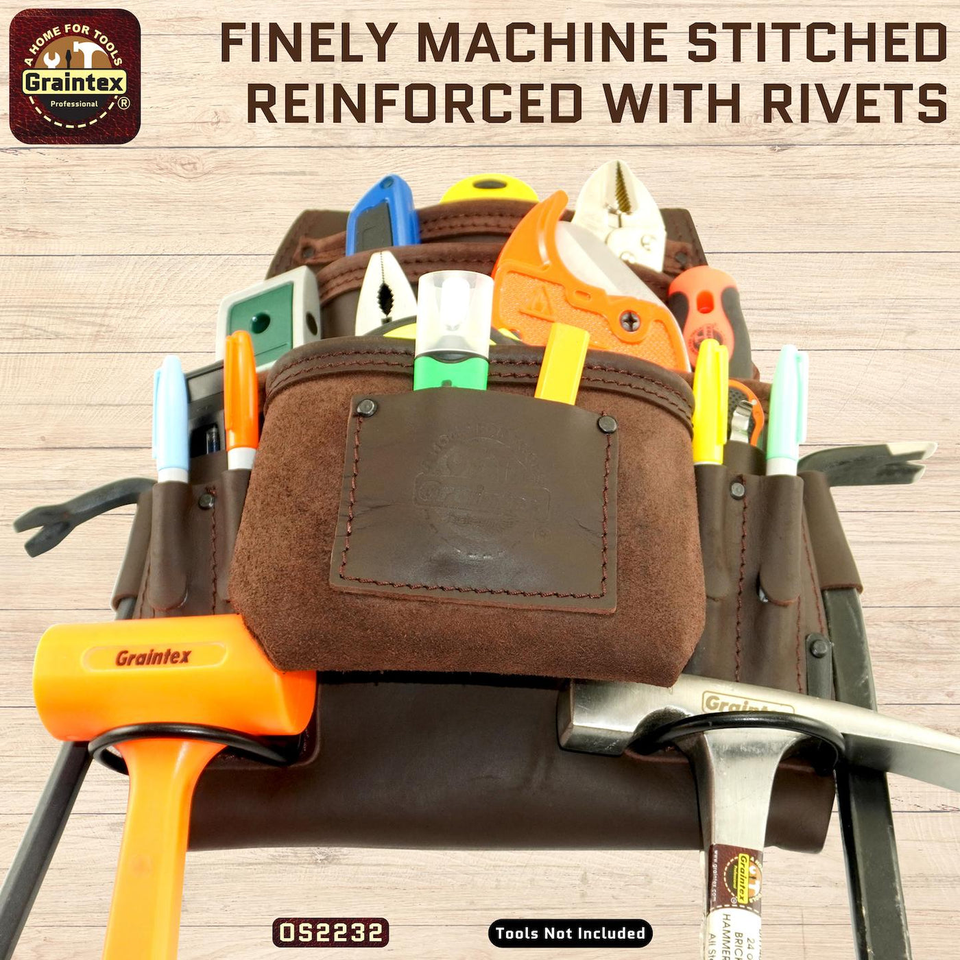OS2232 :: 10 Pocket Nail & Tool Pouch Brown Color Oil Tanned Top Grain Leather