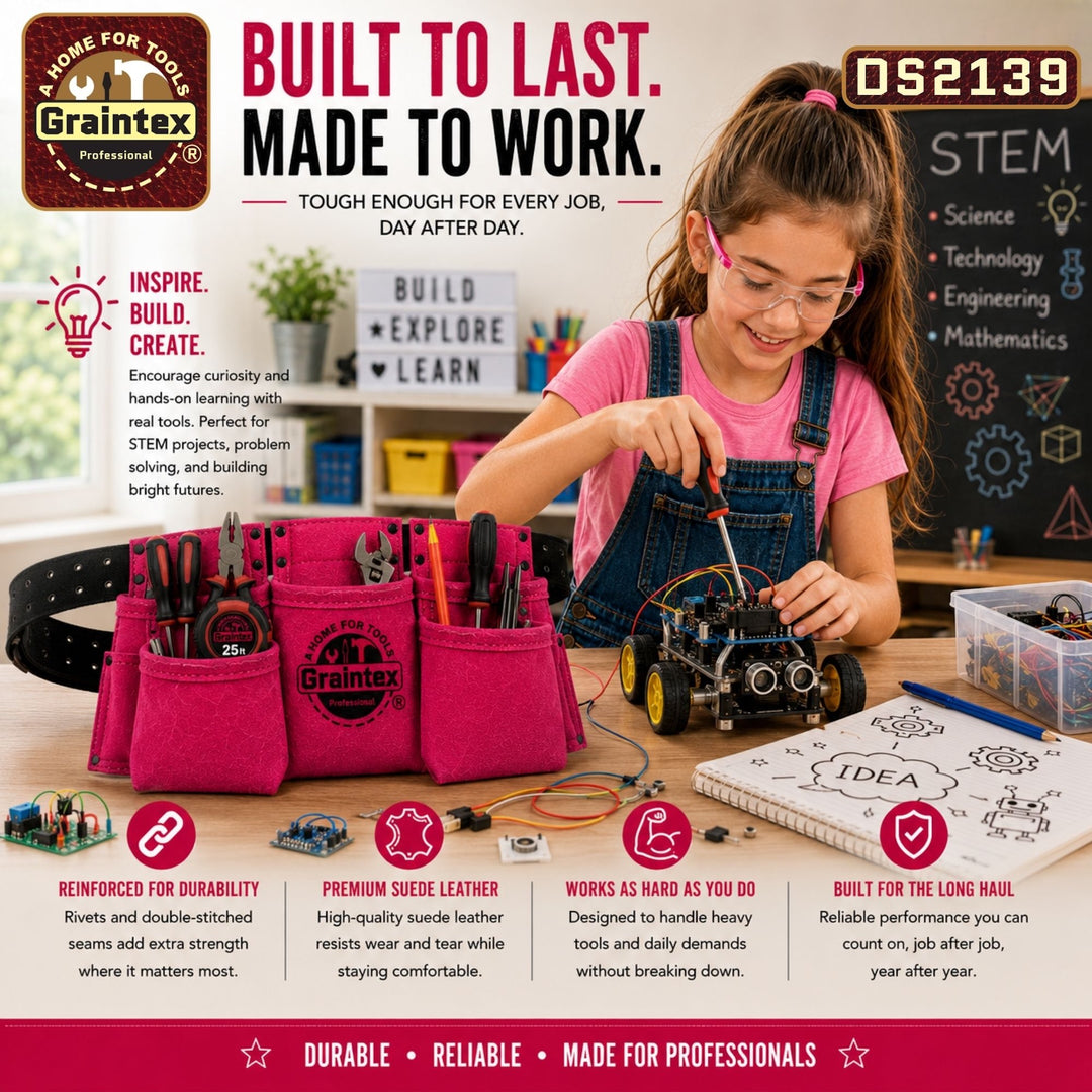 9 Pocket Children Tool Belt Pink Color Suede Leather – Graintex