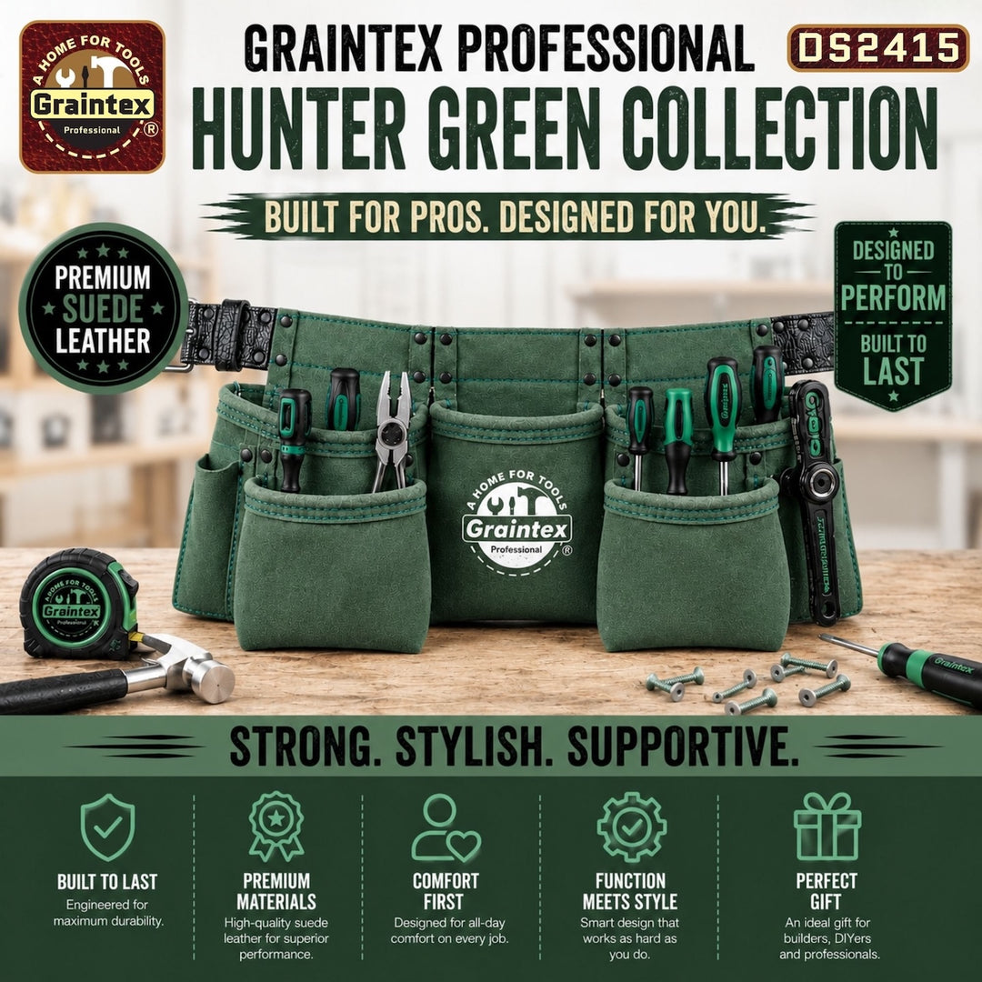 9 Pocket Children Tool Belt Hunter Green Color Suede Leather