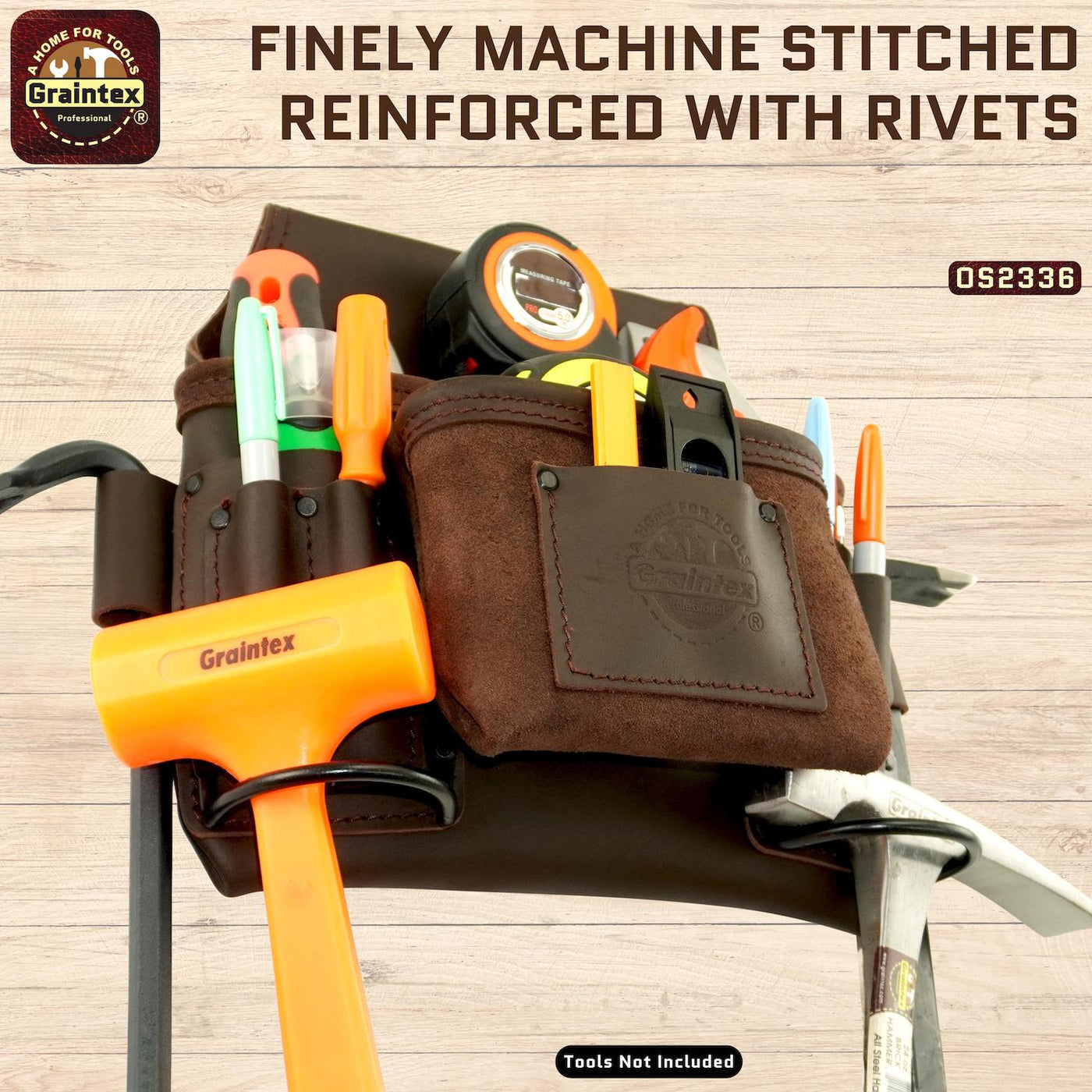 OS2336 :: 8 Pocket Nail & Tool Pouch Brown Color Top Grain Oil Tanned Leather
