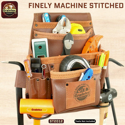 ST2012 :: 10 Pocket Nail & Tool Pouch Brown Color RUGGED Top Grain Leather