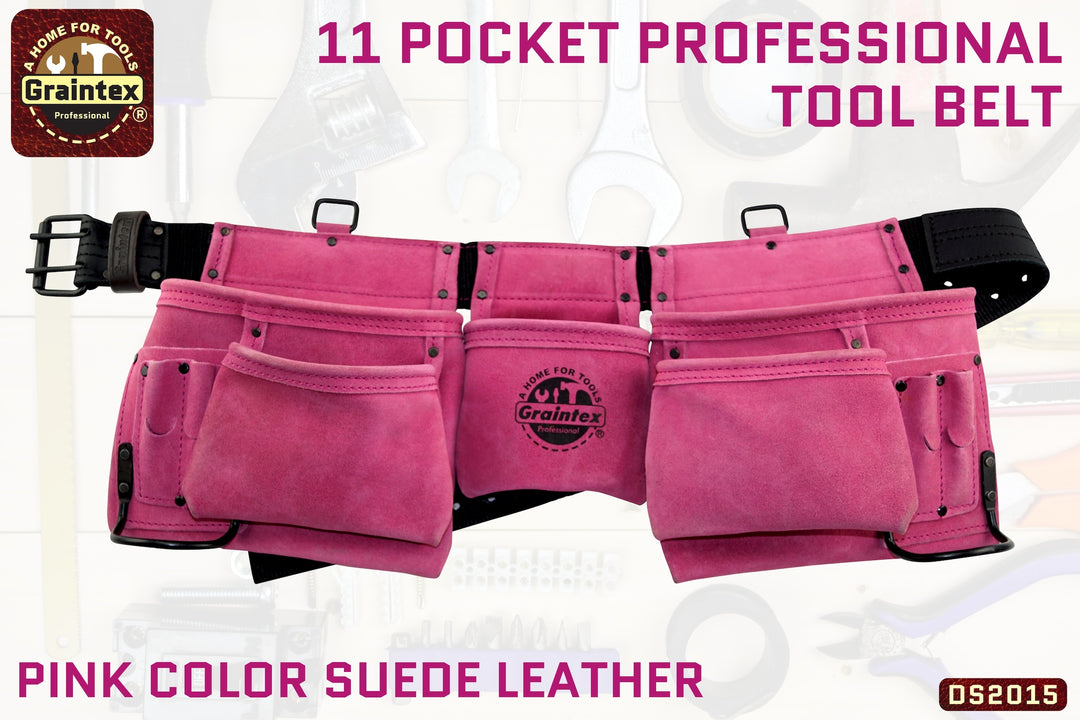 DS2015 :: 11 POCKET PROFESSIONAL TOOL BELT PINK COLOR SUEDE