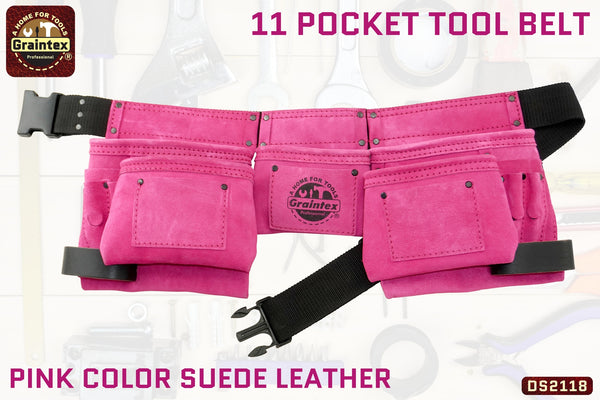 DS2118 :: 11 POCKET TOOL BELT PINK COLOR SUEDE LEATHER – Graintex