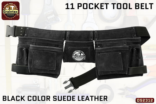 DS2312 :: 11 POCKET TOOL BELT BLACK COLOR SUEDE LEATHER – Graintex