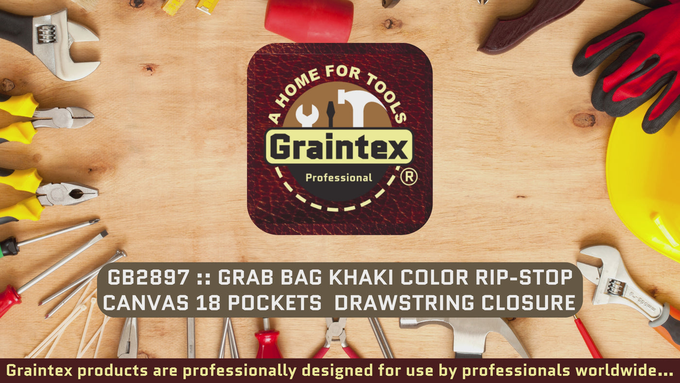 GB2897 :: Grab Bag Khaki Color Rip-stop Canvas 18 Pockets Drawstring Closure