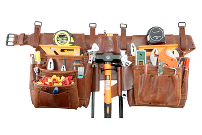 AD2539 :: 4 Piece 18 Pocket Framer's Tool Belt Combo Ambassador Series Chestnut Brown Grain Leather