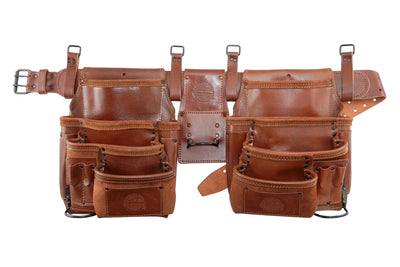 AD2709 :: 4 Piece 20 Pocket Framer's Tool Belt Combo Ambassador Series Chestnut Brown Color Grain Leather