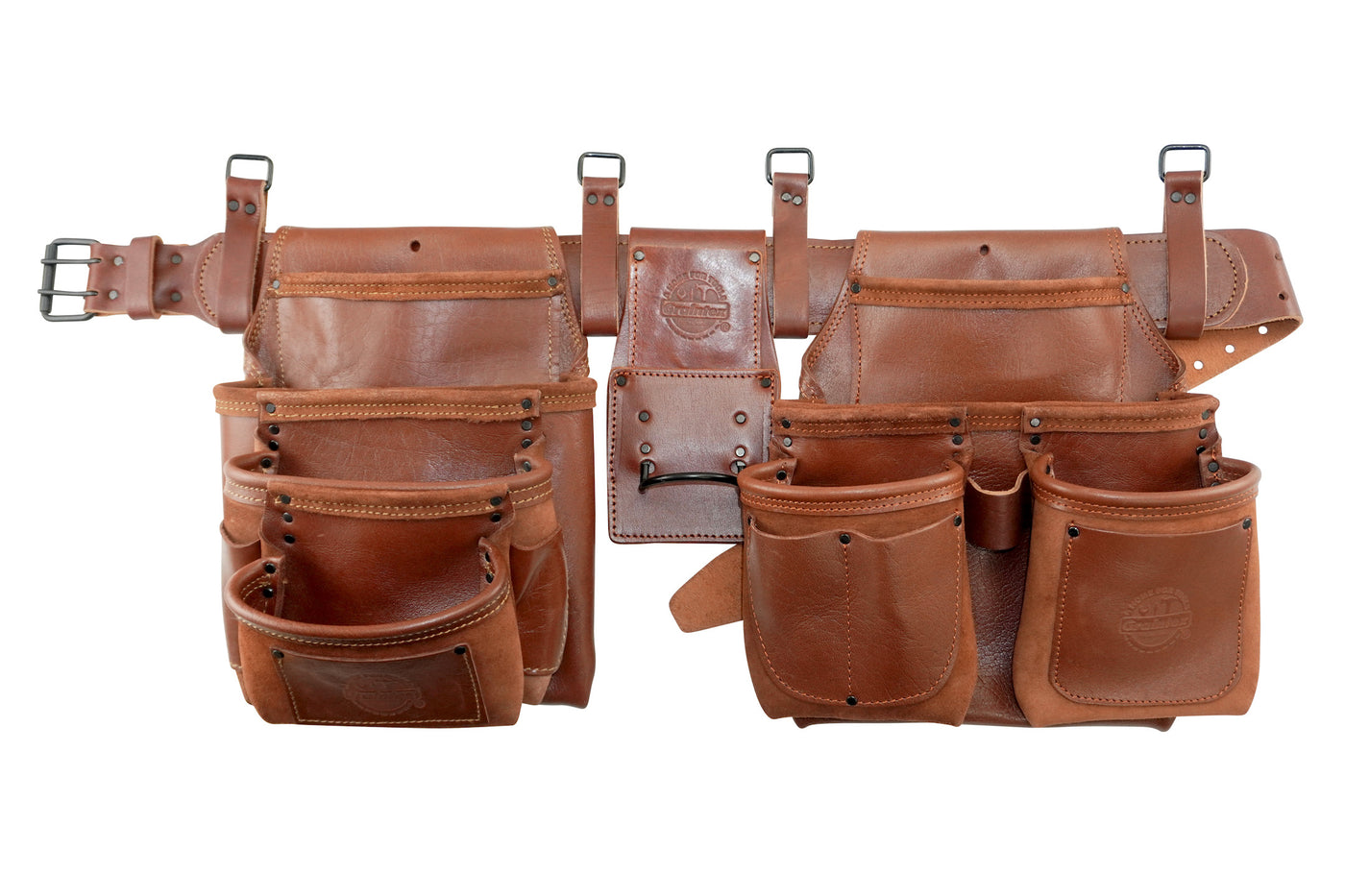 AD2718 :: 4 Piece 15 Pocket Framer's Tool Belt Combo Ambassador Series Chestnut Brown Color Grain Leather