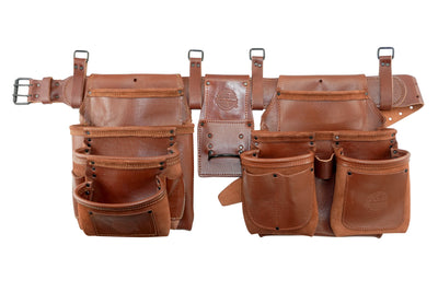AD2718 :: 4 Piece 15 Pocket Framer's Tool Belt Combo Ambassador Series Chestnut Brown Color Grain Leather