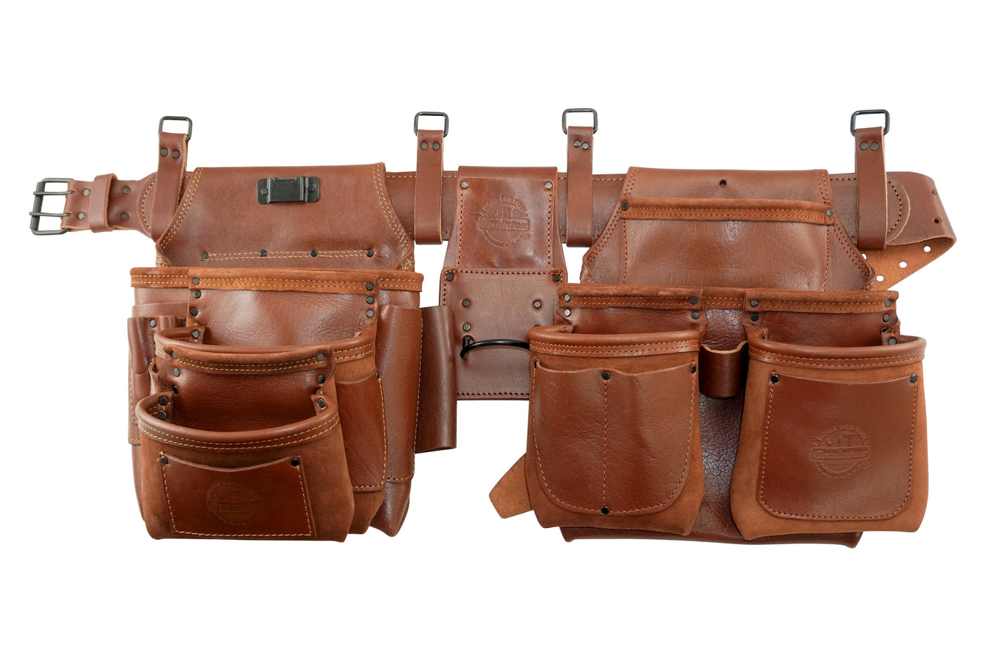 AD2747 :: 4 Piece 18 Pocket Framer's Tool Belt Combo Ambassador Series Chestnut Brown Color Grain Leather