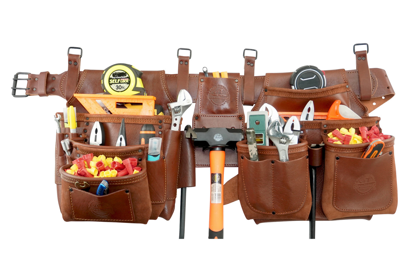 AD2747 :: 4 Piece 18 Pocket Framer's Tool Belt Combo Ambassador Series Chestnut Brown Color Grain Leather