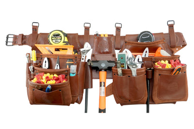 AD2747 :: 4 Piece 18 Pocket Framer's Tool Belt Combo Ambassador Series Chestnut Brown Color Grain Leather