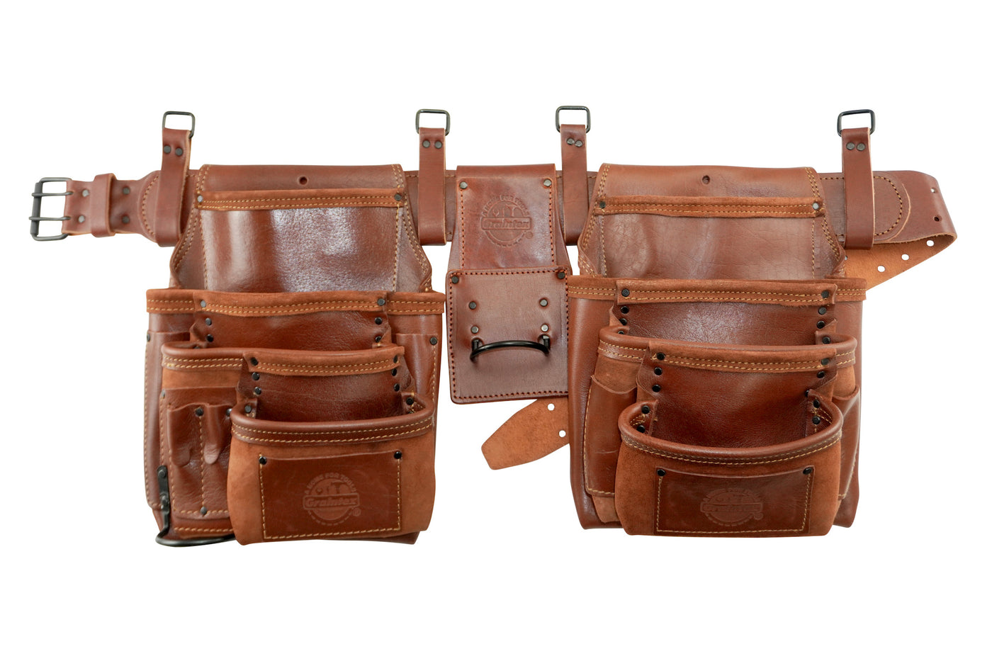 AD2762 :: 4 Piece 17 Pocket Framer's Tool Belt Combo Ambassador Series Chestnut Brown Color Grain Leather
