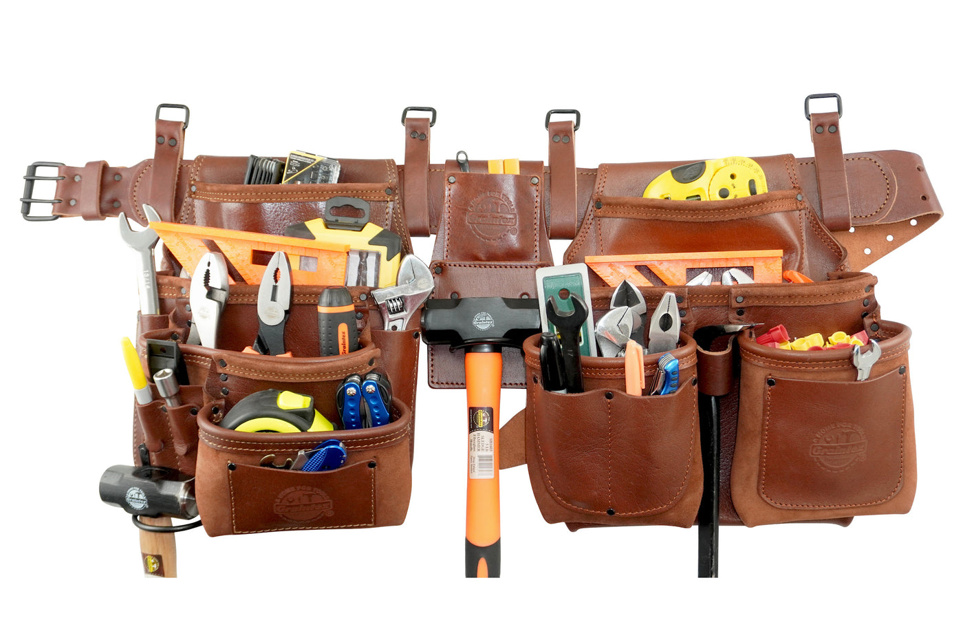 AD2774 :: 4 Piece 18 Pocket Framer's Tool Belt Combo Ambassador Series Chestnut Brown Color Grain Leather
