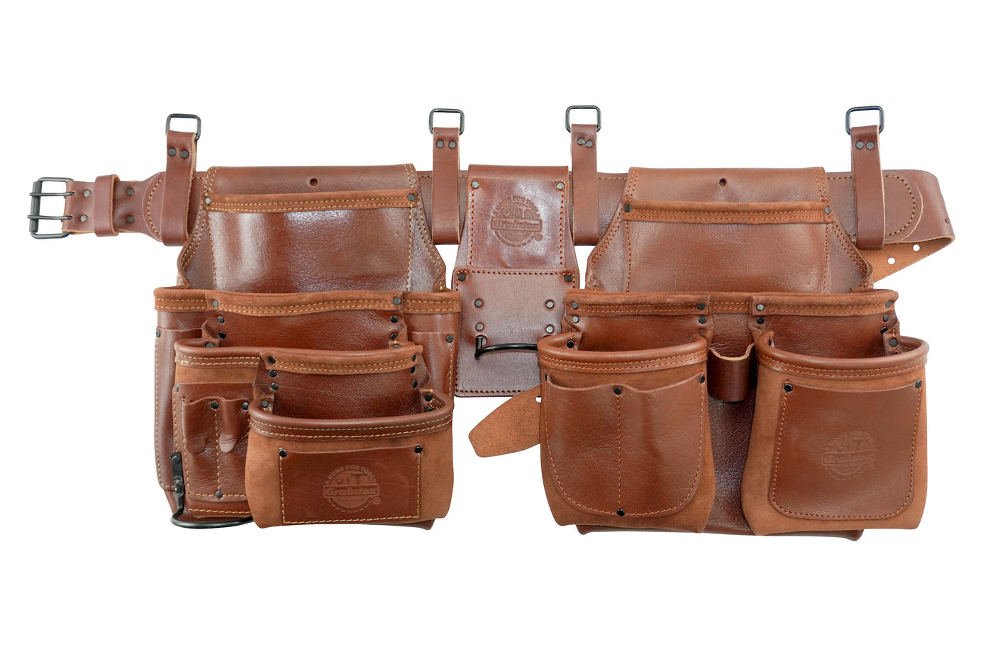 AD2774 :: 4 Piece 18 Pocket Framer's Tool Belt Combo Ambassador Series Chestnut Brown Color Grain Leather