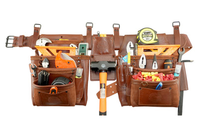 AD2781 :: 4 Piece 17 Pocket Framer's Tool Belt Combo Ambassador Series Chestnut Brown Color Grain Leather
