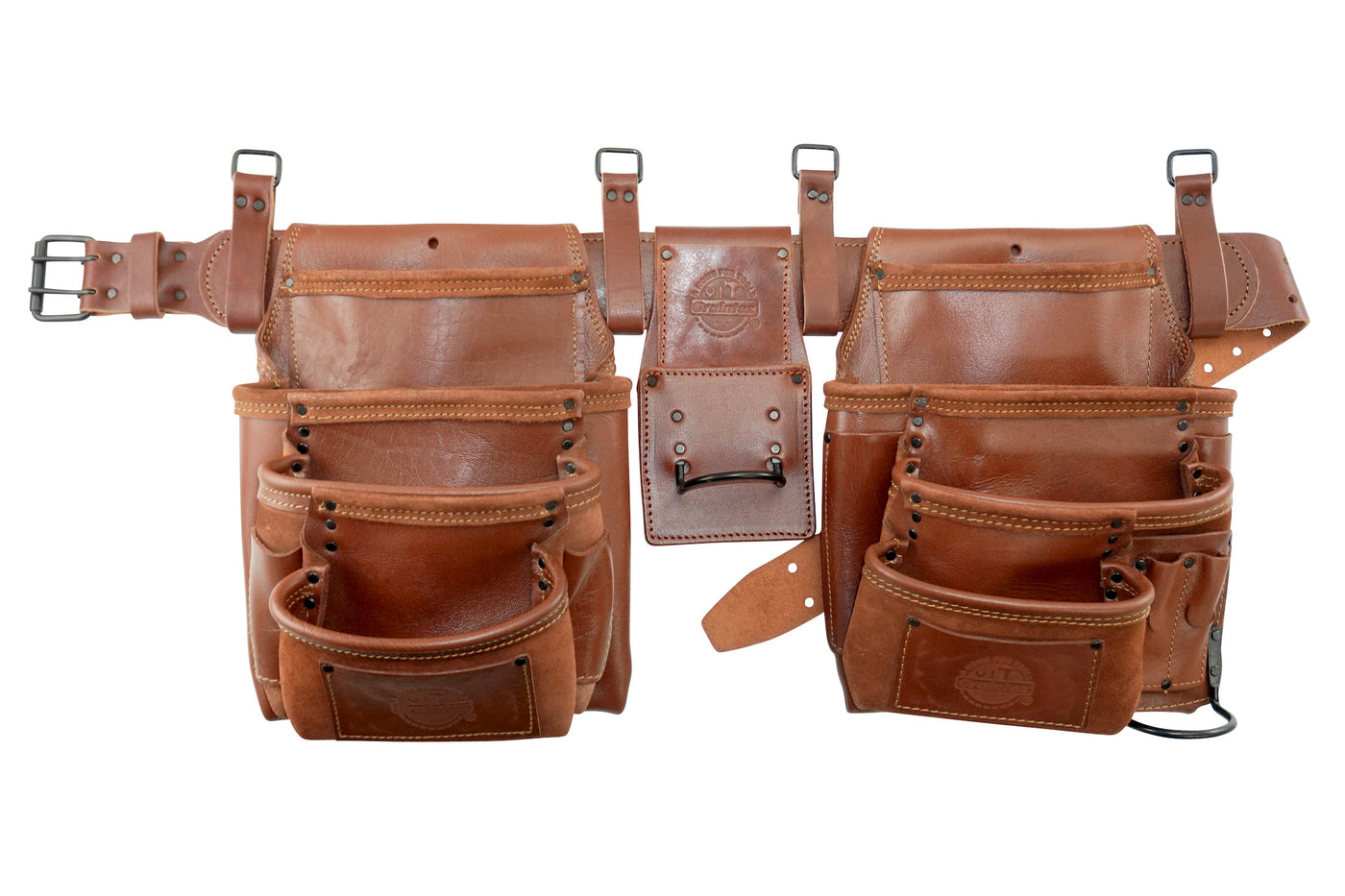 AD2784 :: 4 Piece 17 Pocket Framer's Tool Belt Combo Ambassador Series Chestnut Brown Color Grain Leather