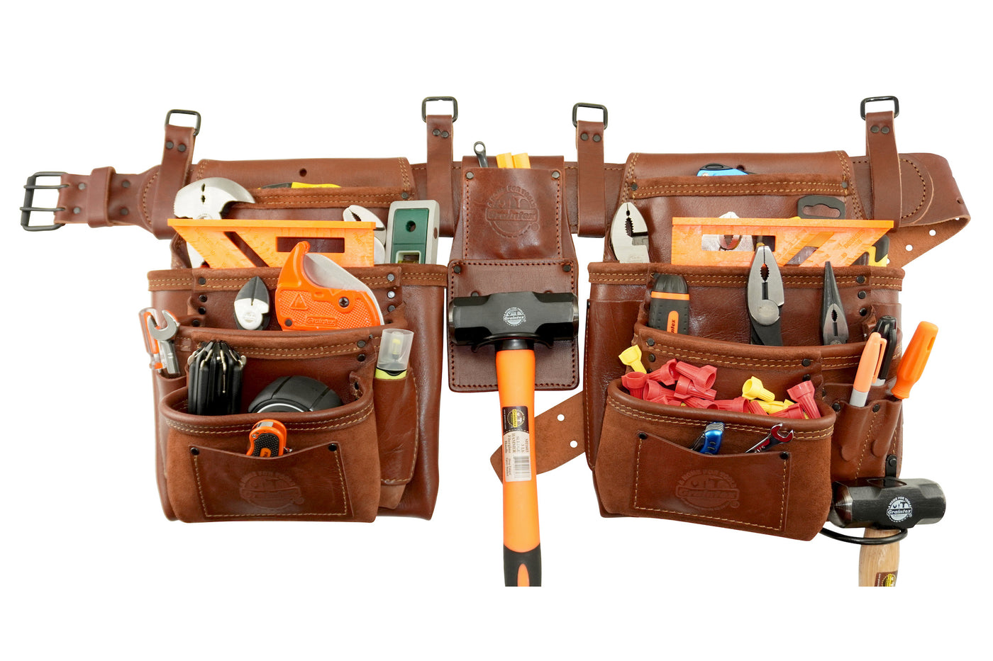 AD2784 :: 4 Piece 17 Pocket Framer's Tool Belt Combo Ambassador Series Chestnut Brown Color Grain Leather