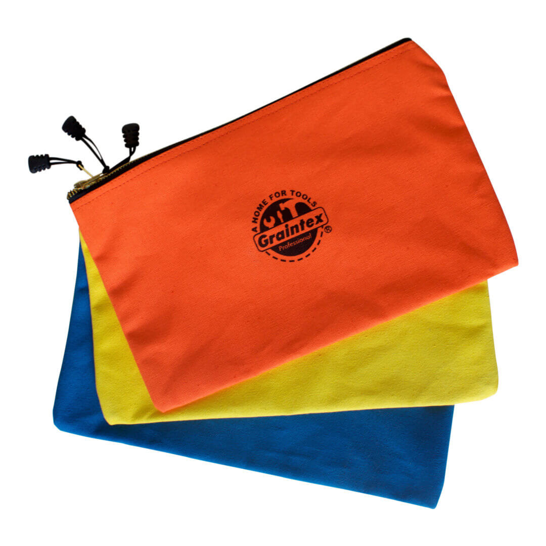 CB2886 :: 3 Pcs Canvas Zipper Bags Orange, Yellow and Blue Color