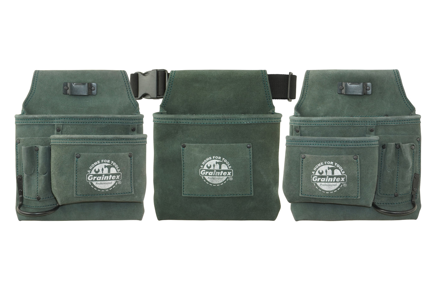 DS2729 :: 4 Piece 14 Pocket Tool Belt Combo Hunter Green Color Suede Leather